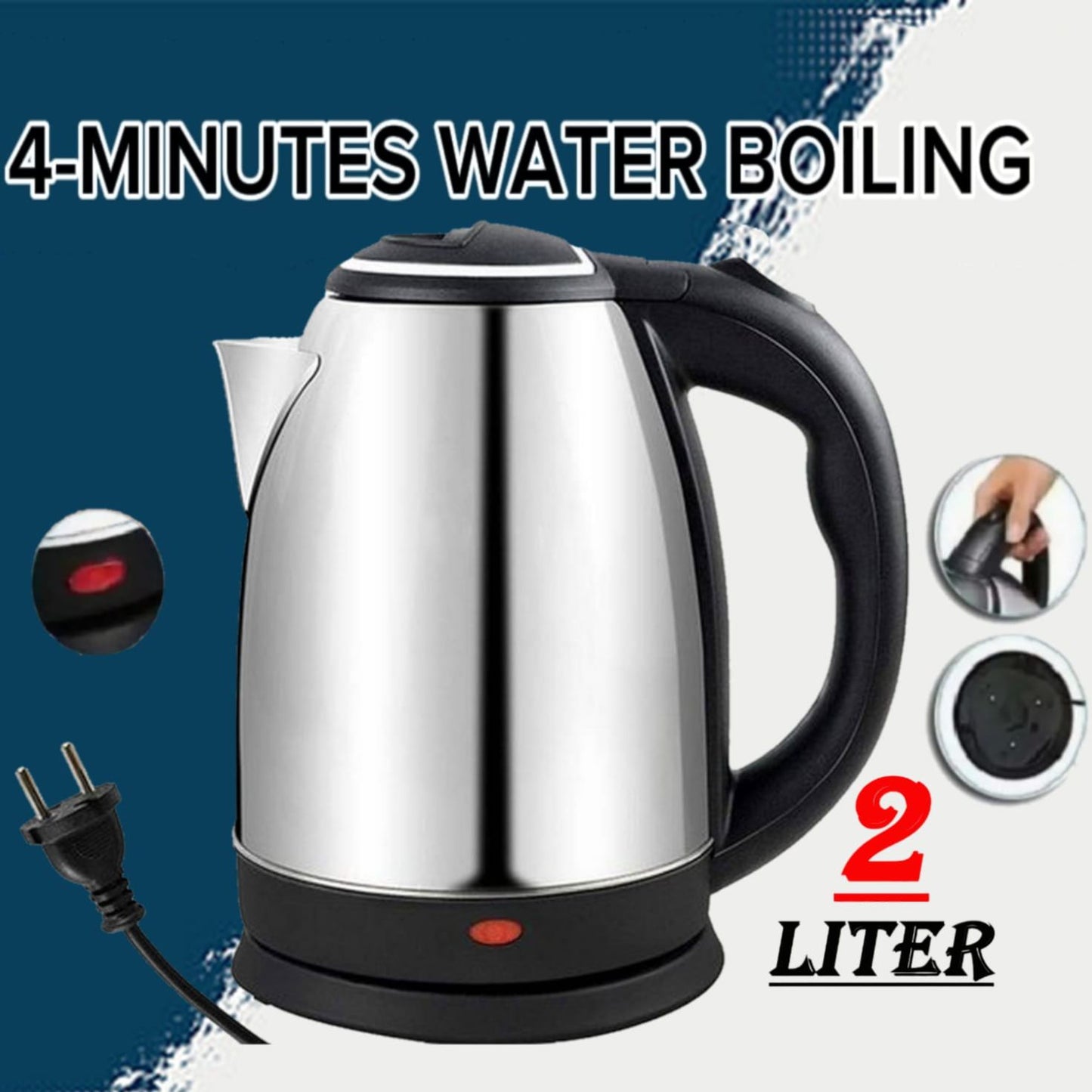 Electric Kettle - stainless steel body - automatic instant heating - 2.0 Liter - 1500 Watts