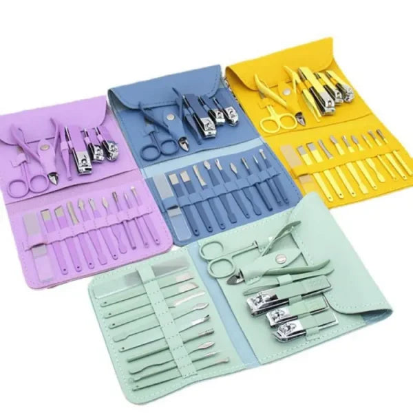 16-in-1 Stainless Steel Nail Care Kit – Manicure, Pedicure & Ear Spoon Set (Random Color)