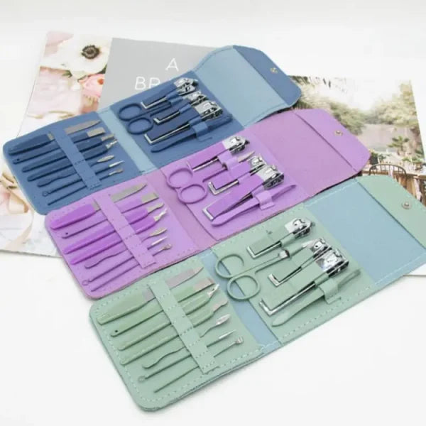 16-in-1 Stainless Steel Nail Care Kit – Manicure, Pedicure & Ear Spoon Set (Random Color)