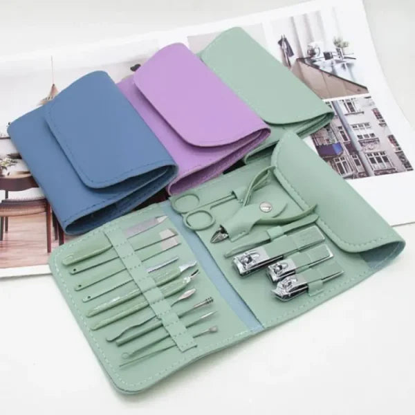 16-in-1 Stainless Steel Nail Care Kit – Manicure, Pedicure & Ear Spoon Set (Random Color)