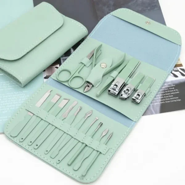 16-in-1 Stainless Steel Nail Care Kit – Manicure, Pedicure & Ear Spoon Set (Random Color)