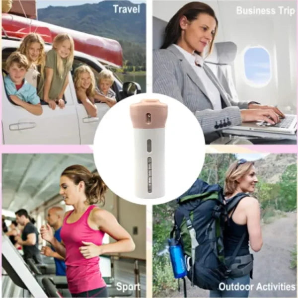 4-in-1 Refillable Travel Dispenser Set – Lotion, Shampoo, Sanitizer.