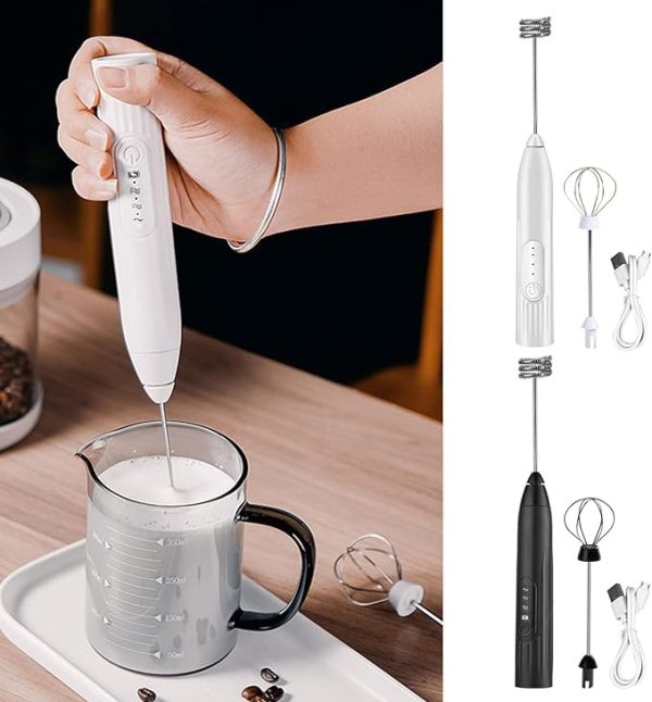 2 in 1 Electric Milk Frother Whisk Egg Beater USB Rechargeable Coffee Blender Household Milk Shaker Mixer Foamer Food Blender (random color)