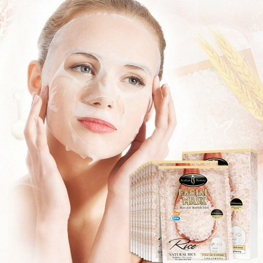 Pack of 10 AICHUN BEAUTY Natural Rice Extract Hydrate Facial Mask Moisturizing Anti-Acne Purifying Refine Wrinkles 25ml