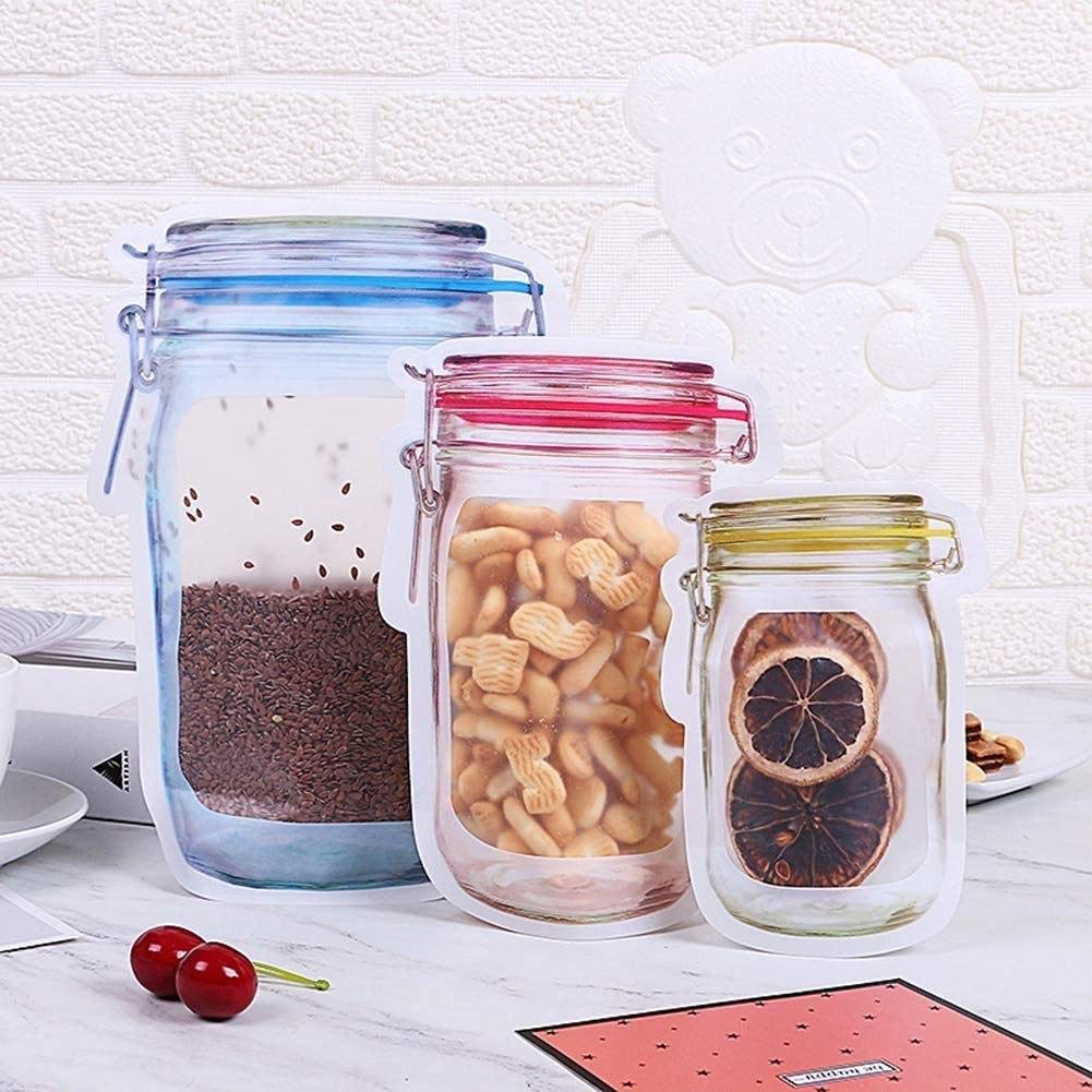 11 Pcs Mason Jar Bags Food Nuts Candy Cookies Ziplock Bags Seal Kitchen Fresh Storage Organizer Bags (mixed size )