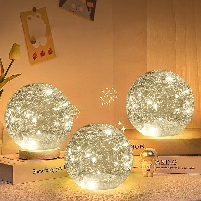 Globe Ball LED Lamp Battery Operated, Lighted Glass Orb for Festival Christmas Decoration, Gold Mercury Glass Ball Light