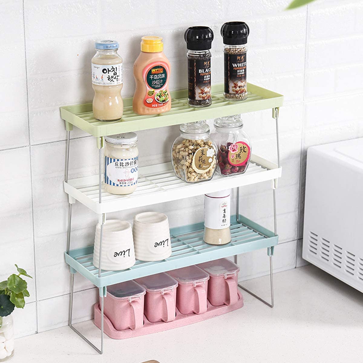 Folding Stack up shelf for spice jars Cabinet Shelves foldable Shelf Stand Spice Jars Rack Cupboard Storage Support Kitchen accessories Pantry Organizer