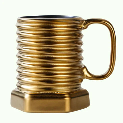 3D Screw Shape Ceramic Cool Mug Coffee Mugs for Home Office- (Golden)