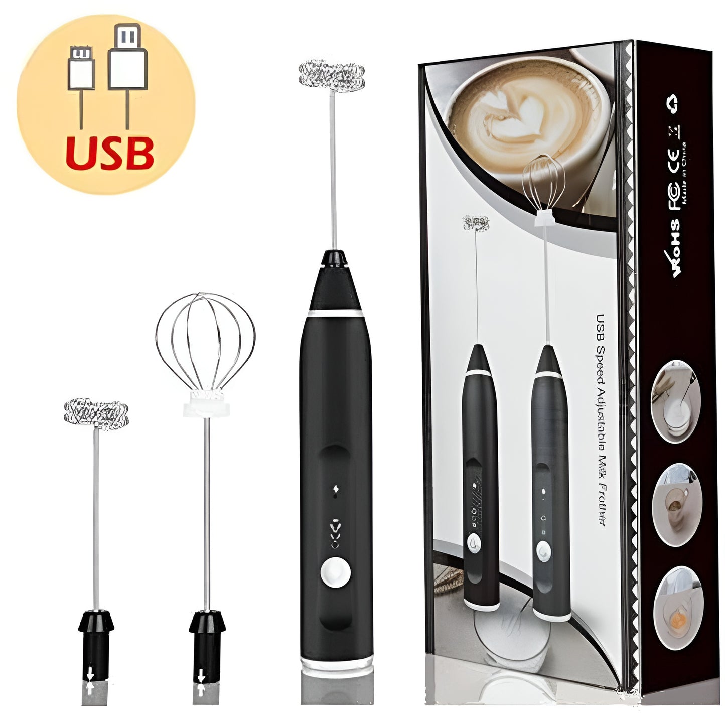 Handheld Electric Milk Frother Whisk Egg Beater USB Rechargeable Coffee Blender Mixer Foamer Food Blender (random color)