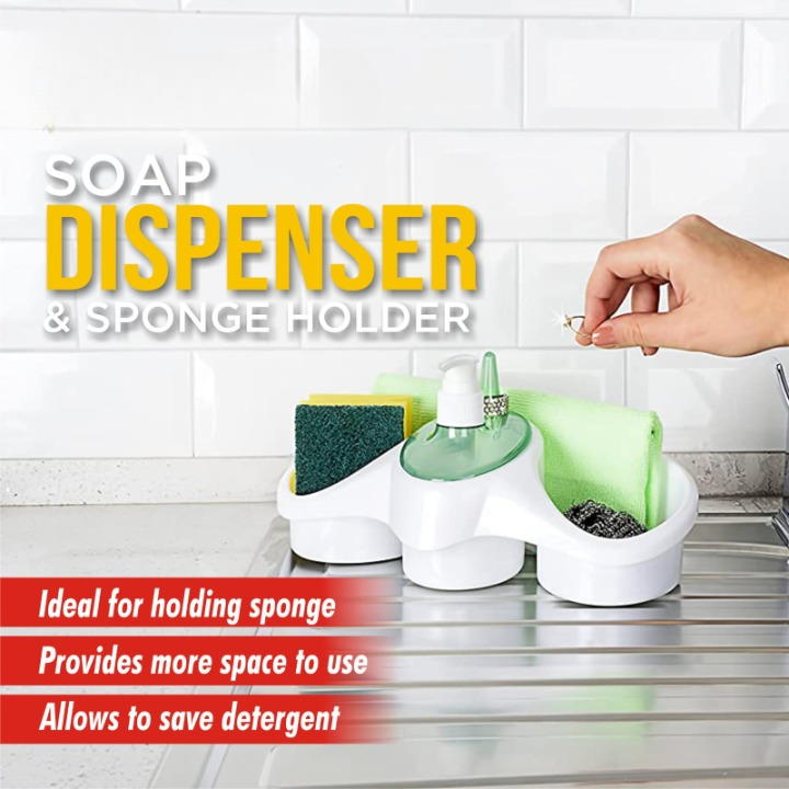 3 in 1 Soap Dispenser And Sponge Holder | LIQUID KITCHEN AND WASH ROOM DISPENSER (Random color)