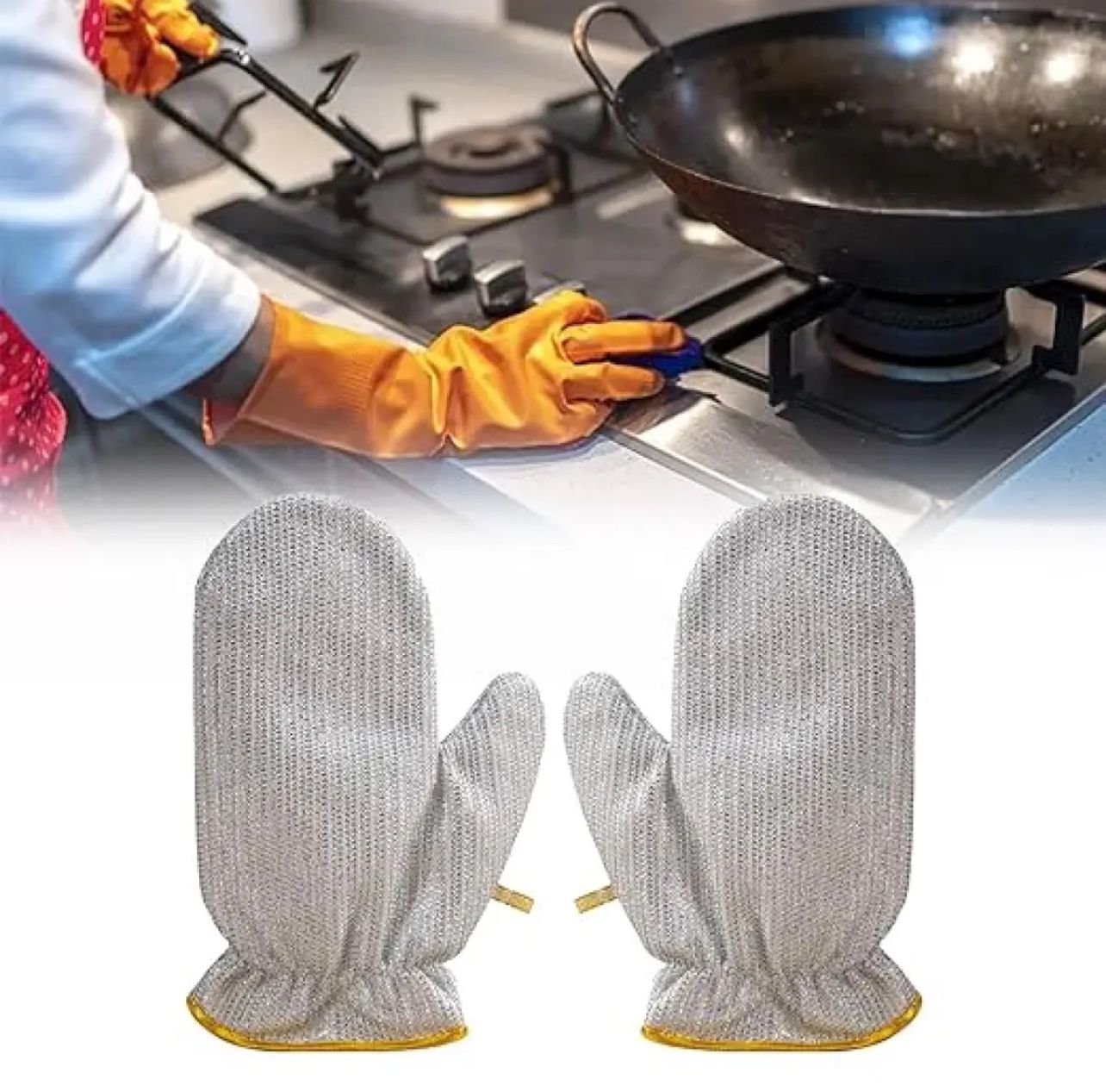 Multipurpose Wire Dishwashing Gloves | Dishwashing Rags for Wet and Dry, Steel Wire Miracle Cleaning Cloth with Glove Shape, Non-Scratch Wire Dish Cloths for Washing Dishes, Kitchen | Anti-heat aluminium gloves