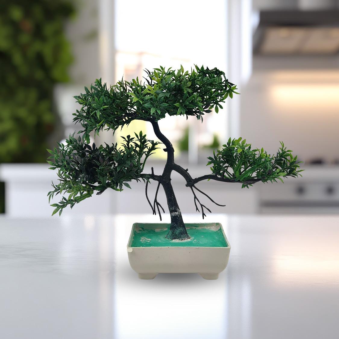 Green Artificial Bonsai Tree ( 1 Piece )–   Bonsai Tree Room Decor for Home, Office &amp; Bedroom | Best Artificial plaster Pot