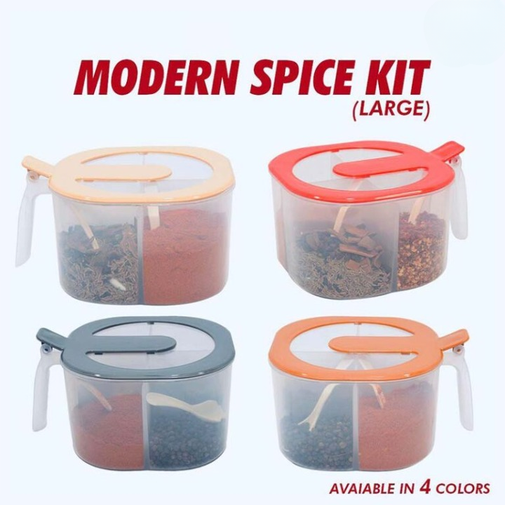 4 In 1 Modern spice kit, partition kitchen seasoning box, 4 Portions spice box with free spoon Modern Spice Kit - Spice Jar (Random Color) ( Transparent)