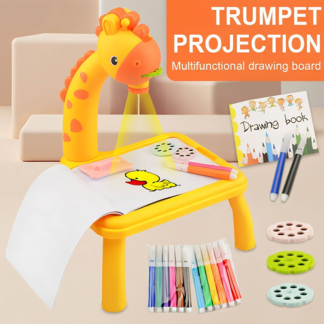 Giraffe Small Size Art Drawing Board Leds Projector Light Toy Children Kids Painting Table Small Desk  (with Box Packing)(Random Color)