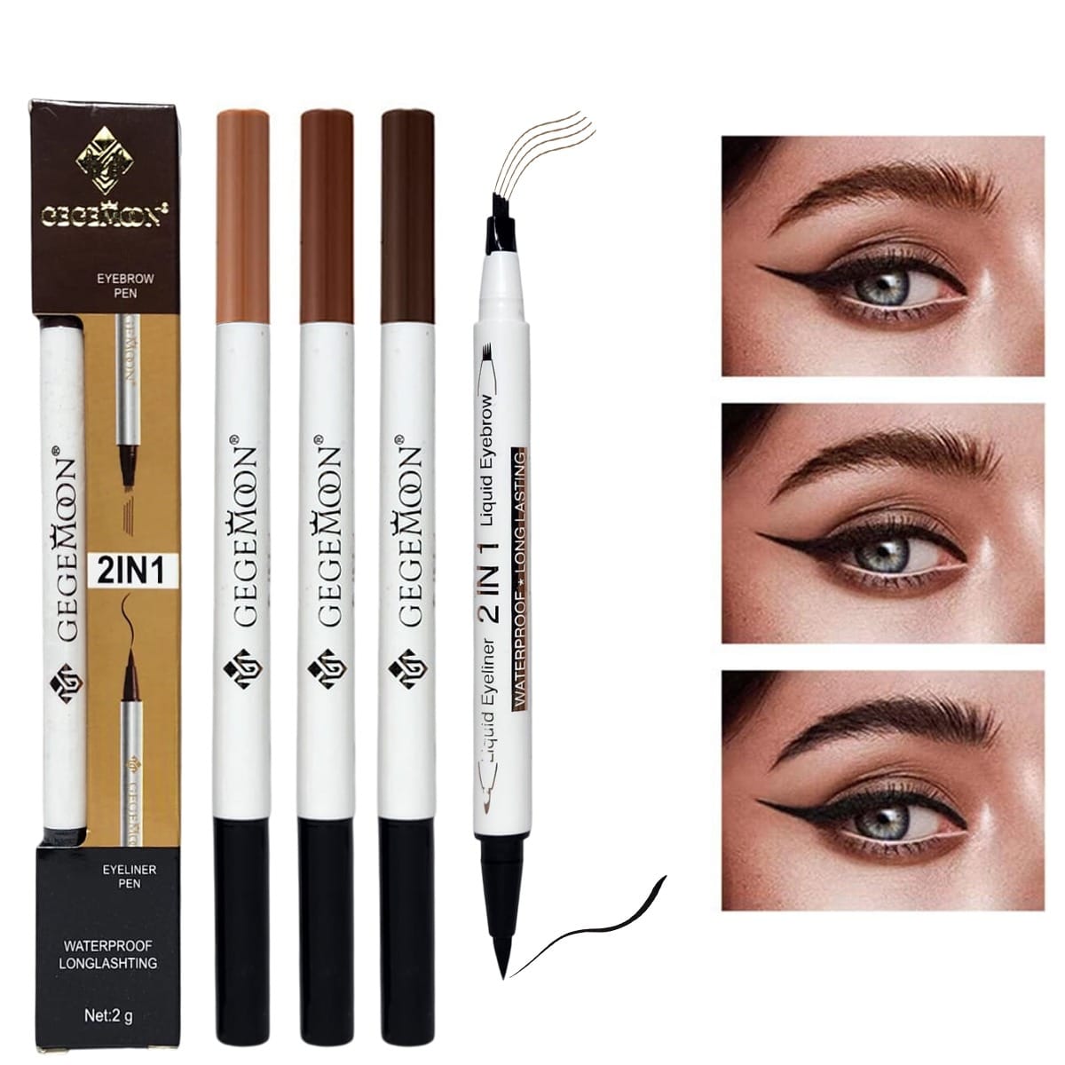 1Pc Gegemoon 1Pcs Waterproof 2 In 1 Long Lasting Liquid Eyeliner &amp; Liquid Eyebrow Pencil