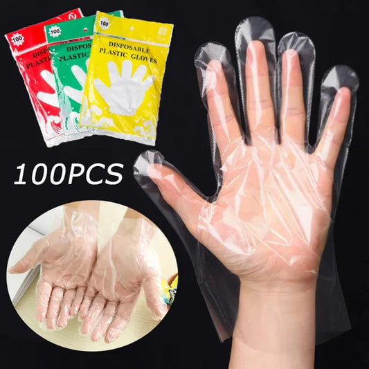 100 Pcs - Disposable Plastic Hand Gloves for Baking home, kitchen, bakery, restaurants use