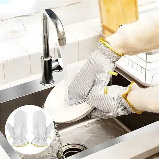 Multipurpose Wire Dishwashing Gloves | Dishwashing Rags for Wet and Dry, Steel Wire Miracle Cleaning Cloth with Glove Shape, Non-Scratch Wire Dish Cloths for Washing Dishes, Kitchen | Anti-heat aluminium gloves